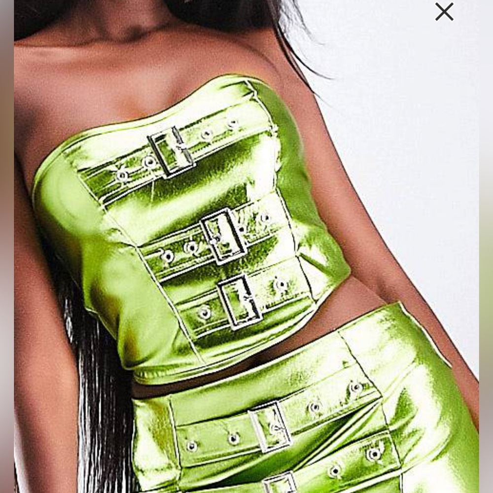 Metallic Tube Top | buckle top in lime green